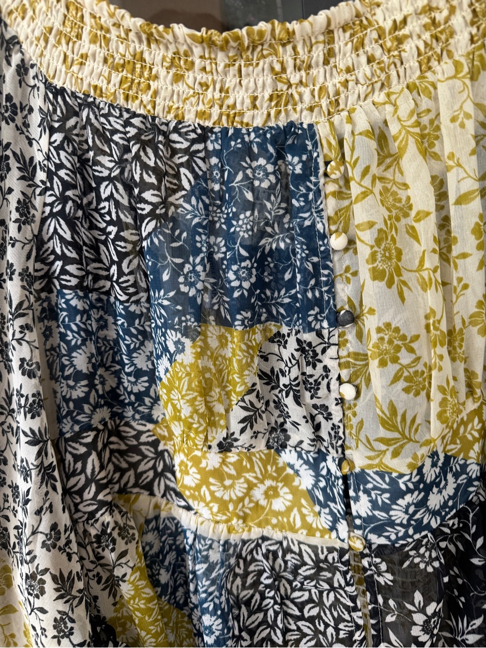 Anthropologie Patchwork Floral Maxi Dress Tunic Top Yellow, Blue, Black, White - Picture 3 of 8